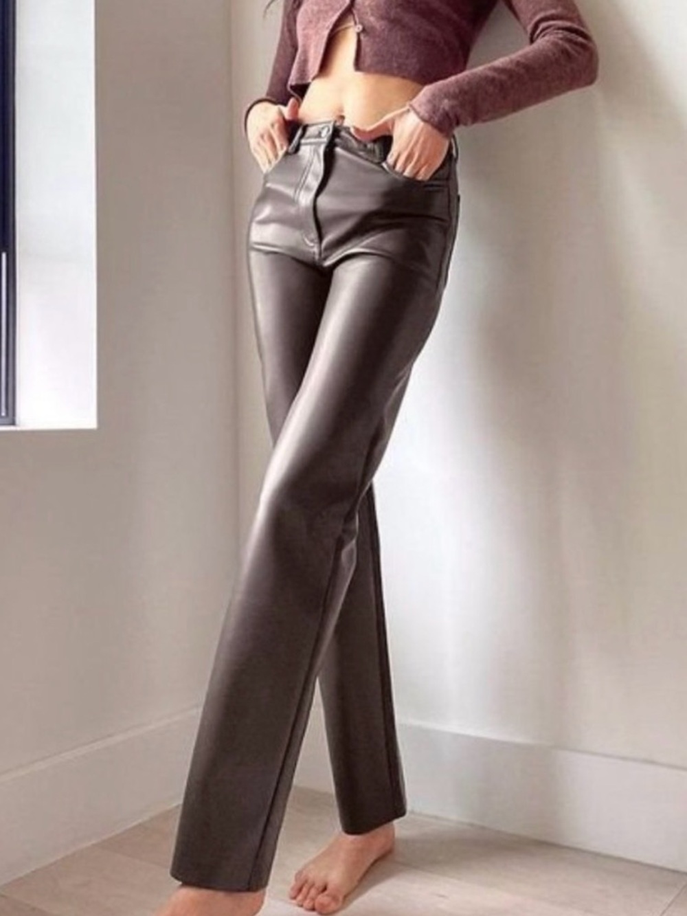 Aritzia WILFRED Melina Pants Mocha Brown Vegan Leather